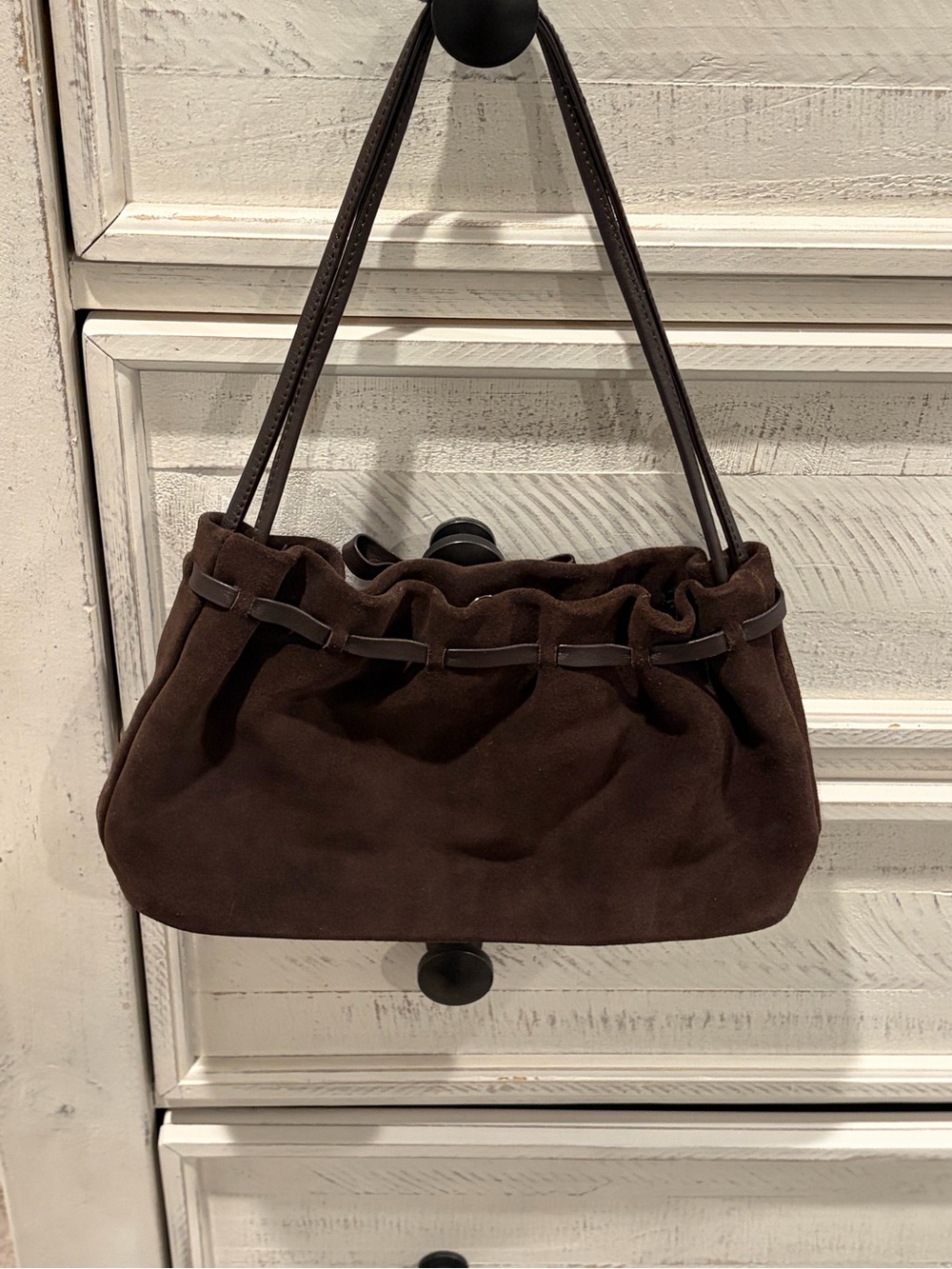 Express Brown Faux Suede Mini Shoulder Bag Y2K Bow Purse | NWT - Picture 5 of 6